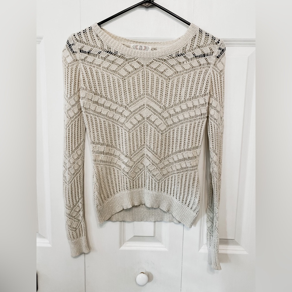 🖤 Pink Rose | Juniors Cream Crochet Long Sleeve Top | EUC